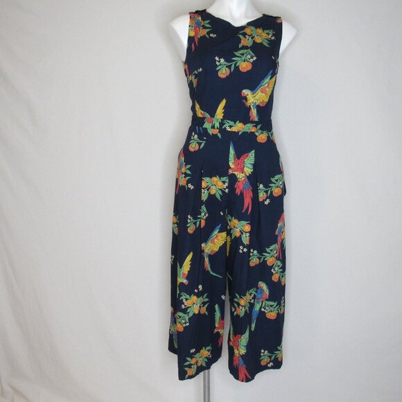 Emily And Fin ANNA Blue Parrot Print Jumpsuit Women's XS XSmall - Picture 1 of 10